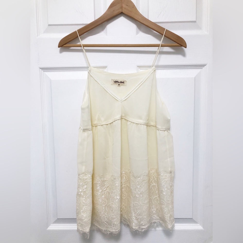 Cream Lace Trim Spaghetti Strap Top Size M